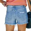 2023 New Summer Womens High Elastic Tight Mid Rise Short Jeans perfurados super quente para mulheres