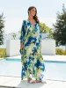 Edolynsa Women Bohemian Printed Kaftan sukienka Kaftan Plus Size Caftan Loungewear Long Swim Suit Up Maxi Beach Wear Wakacje