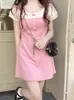Houzhou Sweet Kawaii Pink Jurk Vrouwen nep twope -oce patchwork sexy slanke mini -jurken Koreaanse mode Koreaanse mode Sundress 240407