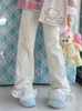 Frauenhose Qweek Harajuku Kawaii Weißer Kord Frauen japanischer Stil Süßes süße Weitbeinhosen Koreanische Stickerei Girly Pantalon