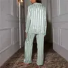 家庭用服の女性縞模様のパジャマセットソリッドフレンチシルクサテンパジャマ2ピースセット快適なホームパジャマスル2403