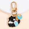 Keychains Lanyards Söt legering Emamel Cartoon Cat Fox Pendant Keyholder DIY Par Keychain Womens Bag Car Key Earphone Decoration Gift Q240403