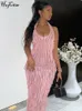 Hugcitar Women Eleganckie kantarki bez pleców See Seksowne Bodycon Maxi Prom Dress Summer Fashion Festival Y2K Ubrania 240407