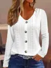 Kvinnors T -skjortor Kvinnor Solid Topps Single Breasted V Neck Full Sleeve Coats Cardigan Regular Fit Top Hole Office Ladies Autumn 2024