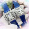 Tanque romano quadrado de luxo Três pinos Dial observa homens Mulheres Japão Movimento Quartz Diamantes Anel Rose Gold Silver Case Genuíno Cinturão de couro Todo o crime Top Watch Gifts