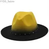 Wide Brim Hats Bucket Gradient coloré Tie Dye Fedora Unisexe Femmes Artificial Mélangation du chapeau en feutre Trilby Jazz Church YQ240407