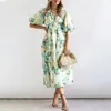 Casual Dresses Floral Print Maxi Dress Long Sleeve Boho V Neck Half Sleeves Cocktail Plus Size For Women Robe