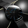 Andere Uhren 2023 Genfer Minimalist Watch Mens Ultra dünn blau Edelstahl Mesh Watch Mens Business und Freizeitquarz Watchl240403