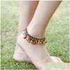 Anklets Bohemian Style Mancheng Jewelry Copper Accessories Half Water Drop Hand Woven Beach Anklet Lady Delivery Dhjkv