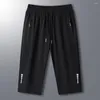 Men's Pants Lightweight Casual Ice Silk Cropped With Zipper Pockets Elastic Waistband Quick Dry Technology For Athletes