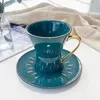 Cups Saucers Creative Drum-shaped Coffee Cup Set 200ml Golden Line Drawing And Ceramic Saucer