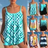 Menas de banho feminina 2024 Summer Fashion Beach Tankini Monokini Print de duas peças