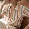 LuxuryB 118USD S USD Stripe Women Shirt Satin vintage pour les vêtements de mode coréens et 240407