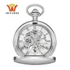 OYW Brand Stainless Steel Men Fashion Casual Pocket Watch Skeleton dial Silver Hand Wind Mechanical Male Fob Chain Watches 240327