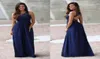 Marinblå landsstil brudtärna klänningar lång 2018 spets topp chiffong kjol golv längd piga av heders klänning skräddarsydd en2078820846