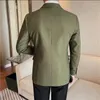 Men's Suits British Style Solid Color Blazer 2024 Spring Double Breasted Slim Casual Business Dress Coats Tops Trend Social Streetwear