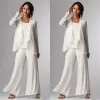 Suits elegant 3 piece mother of the bride pant suits with jacket formal chiffon trouser suits for groom mother cheap summer wedding gues