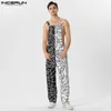 2023 Men Jumpsuits Print Patchwork Mouwess Streetwear Summer Suspenders Rompers Mode mannelijke riemen overalls S5XL Incerun 240401