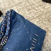 Marka designerska klasyczna mini niebieska dżins nit 22 Torby na monety srebrne łańcuch paska crossbody torebki na ramię z literą ol trendy torebka luksusowa torebka 17x18cm