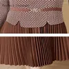 カジュアルドレスサンザイプリーツベスティドス2024春と秋の女性スリムフィットスーツカラー大きな折り畳み金ベルベット長い膝ドレス