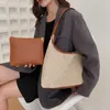 Strandväskor Forest Evening Women's Bag Literature Straw Woven Shoulder Korean Casual stor kapacitet Handväska Trend