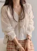 ZANZEA Lace White Cotton Women Blouse Summer Long Sleeve Floral Embroidery Shirt Korean Mesh Allmatch Tops Blusas Tunic 240326