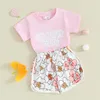 Clothing Sets Infant Born Baby Girls 2 Piece Outfit Letter Print Short Sleeve T-Shirt And Elastic Floral Shorts Set Summer Clothes