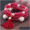 Braccialetti Charm Bohemian 3pcs set perle a ciondoli per nappa per donne simulate di gioielli perle Bracciale femminile boho273t drop drop delivery dhqrr otmxj