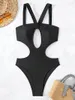 Kobiety stroju kąpielowego 2024 Halter Hollow Out High Cut One Piece Swimsuit Kobiet Kobieta Monokini Cross Backless Kąpiec Swim Swim Beach Wear