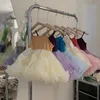 Summer Kids Girl Dress Sling ärmlös puffy kjol Suspender Gaze Princess Ballet Utför Tututu kjol H4500 240325