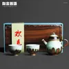 Teaware Sets Wood Firewood Burn Mark Glaze Blessing One Pot Two Cups Gift Tea Set Matching Bamboo Tray Box Package Mini