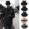 Wide Brim Hats Bucket Mens Wool Classic Homburg Hat Bow Band Fedora Trilby Sunhat Jazz Winter Warmth Adjustable Size M-L 7 1/8-7 3/8 yq240407