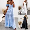 Vestidos casuais Vintage Summer V Neck Ruffled Buff Buff Robe Dresses Beach Women Women Elegante Sexy Backless Lace Up Long