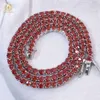 Garnet Red Tennis Chain Bling Hiphop Jewelry Iested VVS Coissanite Diamond Necklace