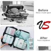 Clothing Wardrobe Storage 8Pcs Set Travel Organizer Bags Suitcase Packing Cases Portable Lage Clothes Shoe Tidy Pouch Bag Drop Del Dh8Ev