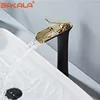 Bathroom Sink Faucets BLACK GOLDEN Basin Faucet Cold And Water Waterfall Single Handle Mixer Tap Deck Mount Torneira