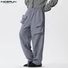 Pantalon masculin incaurn hommes couleurs massives élastique taille joggers pantalons droits décontractés poches de streetwear pantalon 2024