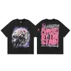 ヘルスターメンズデザイナー女性Tシャツ半袖ヒップスターTシャツ洗浄ファブリックストリートグラフィティレタリングフォイルプリントビンテージブラックルーズティー