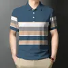 Summer Fashion Mens Polo Shirt Striped Print T Buttons Short Sleeve Vintage Clothing Oversized Streetwear Casual Golf Top 240403