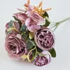 Decorative Flowers Artificial Peony Faux Silk Hydrangea Bouquet Vintage Wedding Home Table Decor Valentine Birthday Party