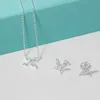 Designer merk hoge versie tiffays bloembladen vier diamanten ketting dames puur zilver 925 eenvoudige en modieuze oorbel set