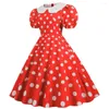 Party Dresses Doll Collar Dress Vintage 50s 60s Princess med Big Hem Women's Retro Prom Wedding i kontrast