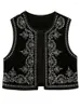 Women's Vests Women Vintage Flower Embroidery Sequins Short Vest Jacket Ladies O Neck Sleeveless Tops 2024 Casual Velvet Waistcoat