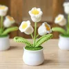 Decorative Flowers Crochet Artificial Plants Fake Flower Potted Hand Woven Lily Valley Bonsai Handmade Simulated Desktop Decorations