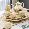 Teaware Sets European Light Luxury Rose Tea Handgeschilderde gouden huishouden Keramische beker Set Woonkamer High-End Gift Coffee Pot