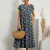 Casual Dresses Women's Loose Floral Print Fashionable V Neck Summer Dress Beach Straight Long One-Piece Gown Womens