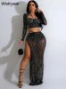 Двух кусочков ежегодный Sexy Mesh Hot Diamond Top Top+Tops 2 часа без бретелек Club Set Women Birthday Ball Setc240407