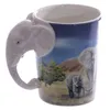 1 피스 창조적 인 동물 컵 코끼리 모양의 손잡이 머그잔과 함께 사바나 데칼 세라믹 사무실 커피 머그잔 240407
