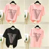 Women'S T-Shirt Womens T Shirt Women Short Sleeve Shiny Diamond Summer Tops Fashion Woman Clothes Tshirt Tee Femme Digirl Drop Deliver Dhasa