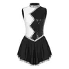 Stage Wear Womens Figure Skating Performance Dancewear Shiny Sequin Color Block Splice Sleeveless Ballet Rhythmic Gymnastics Leotard Dress